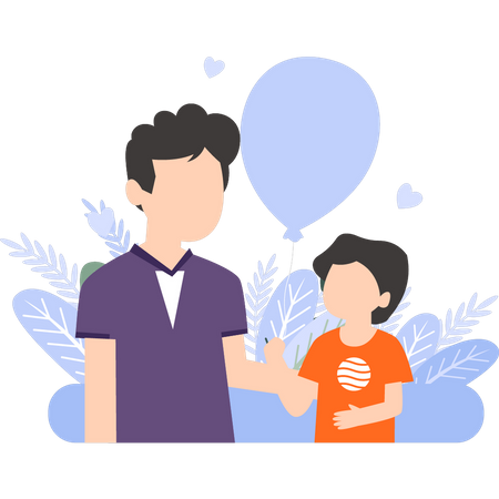 Young father and son talking  イラスト