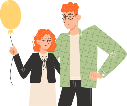 Young father and teenage daughter standing next to each other  Illustration