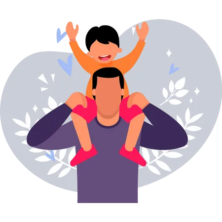 The Father Carries The Child On His Shoulder Illustration