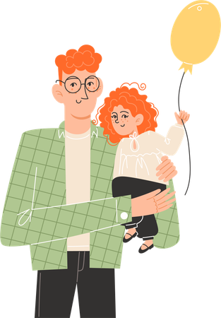 Young father holding his little daughter in his arms  Illustration
