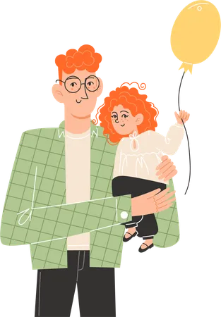 A Young Father Holds His Little Daughter In His Arms Illustration