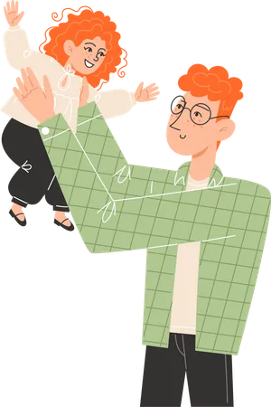 A Red Haired Young Father Holds His Little Daughter In His Arms Illustration
