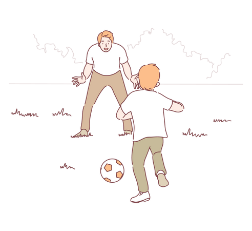 Young father playing football with boy in park  Illustration
