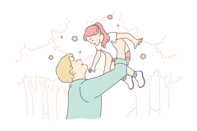 Young father playing with daughter  Illustration