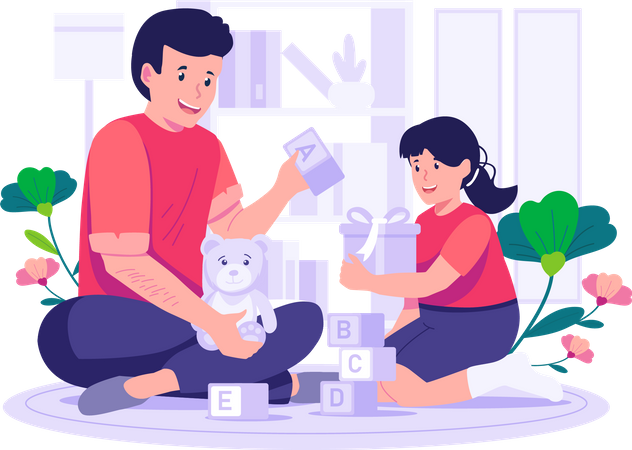 Young Father playing with daughter  Illustration