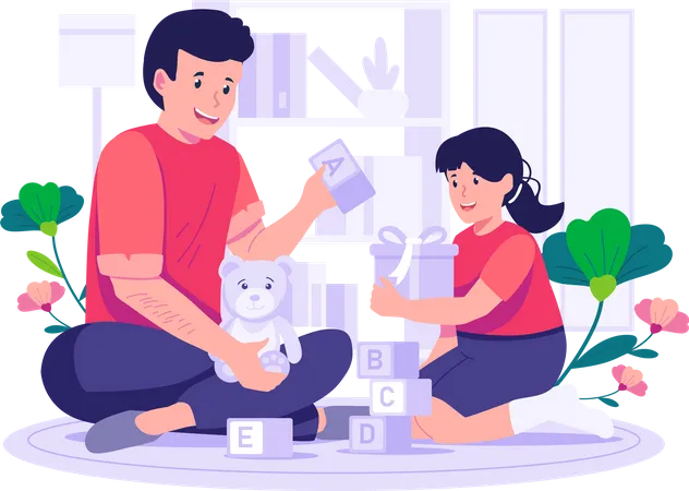 Young Father playing with daughter  Illustration