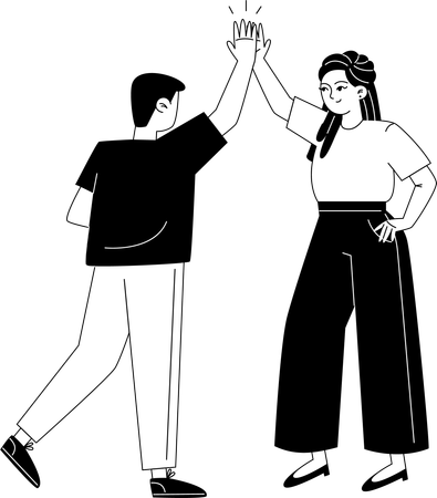Young female and male employees give five each other  Illustration