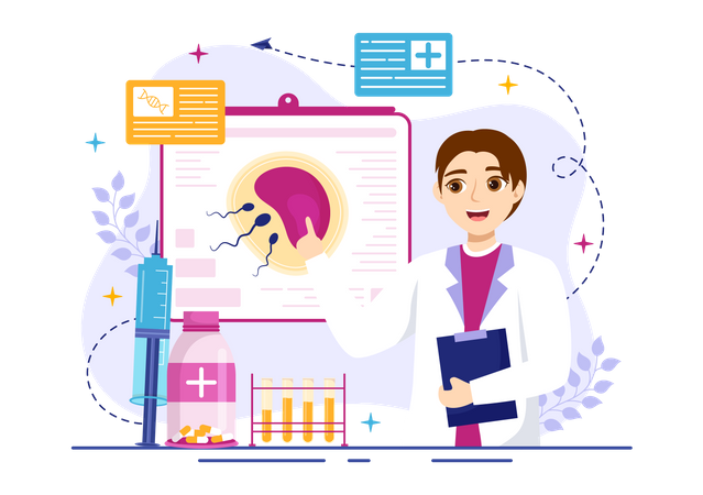 Young female doctor checking ivf report  Illustration