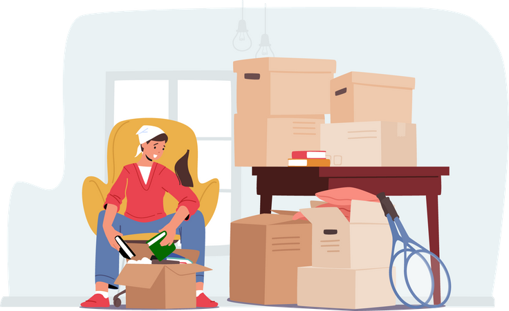 Young Female Moving into New Home Illustration