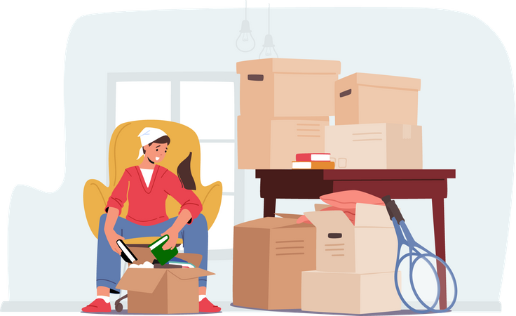 Young Female Moving into New Home  Illustration