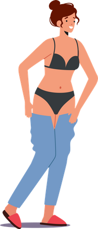 Young Female Put on Jeans at Morning  Illustration