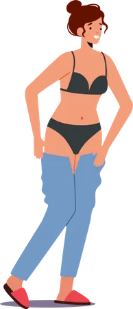 Young Female Put on Jeans at Morning  Illustration