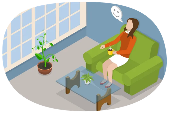 Young female sitting on sofa and taking rest  Illustration