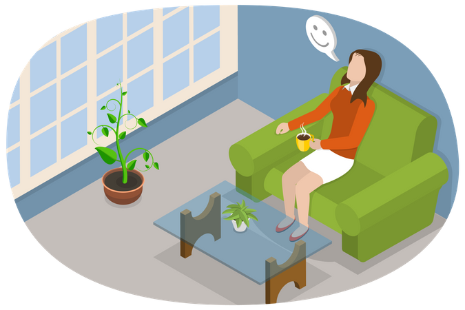 Young female sitting on sofa and taking rest  Illustration