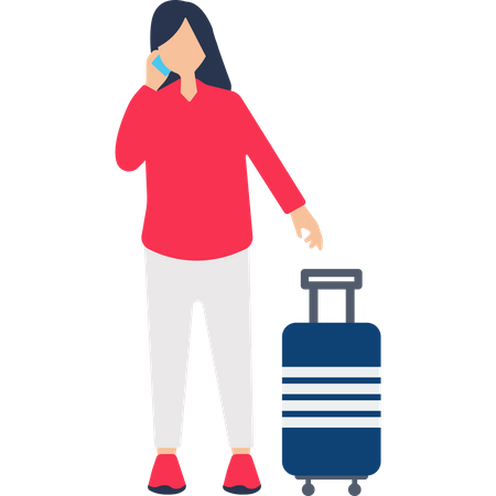 Young female traveler in a hat with luggage  Illustration