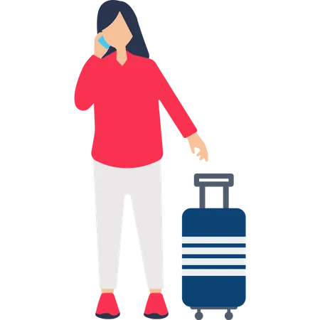 Young female traveler in a hat with luggage  Illustration