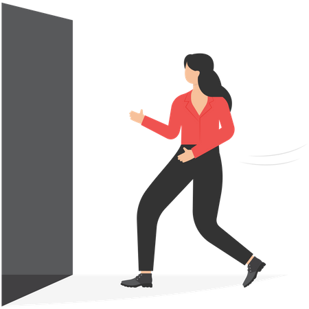 Young female walking through doorway  Illustration