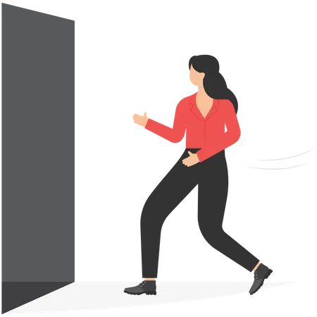 Young female walking through doorway Illustration