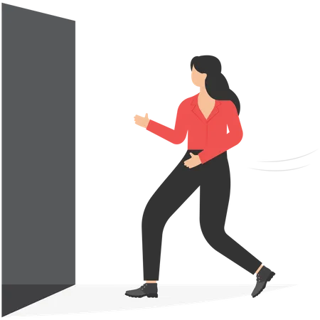 Young female walking through doorway  Illustration