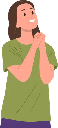 Young female with folded hands asking god for help  Illustration