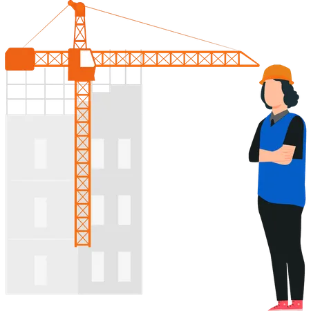 Young female worker standing at construction site  Illustration