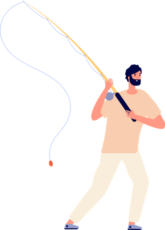 Young fisher man holding finishing rob  Illustration