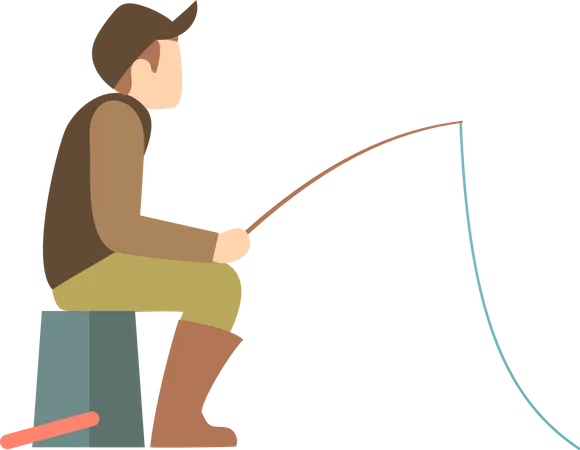Young fisherman catching fish Illustration