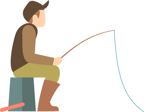 Young fisherman catching fish  Illustration