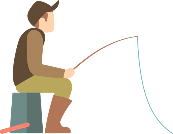 Young fisherman catching fish  Illustration