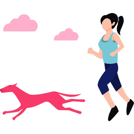 Young fitness girl running with her pet  Illustration