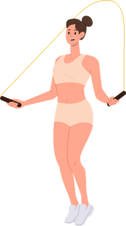 Young fitness woman character jumping on skipping rope  Illustration