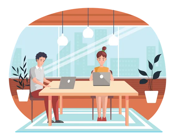 Young freelancers people working in office  Illustration