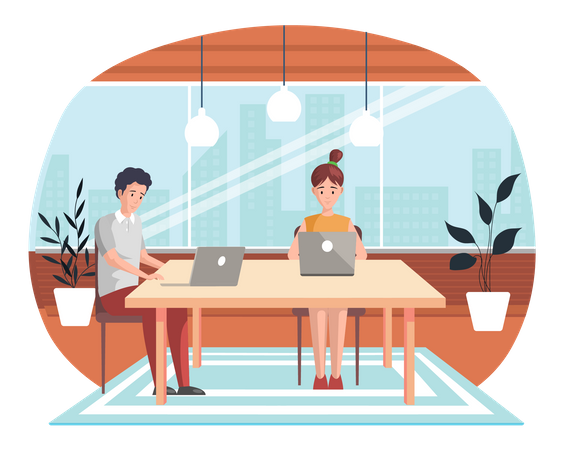 Young freelancers people working in office  Illustration