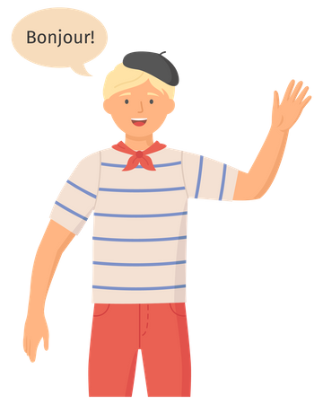 Young  french man in casual clothes say hello Illustration