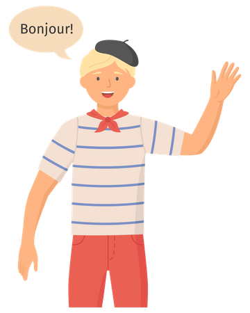 Young  french man in casual clothes say hello  Illustration