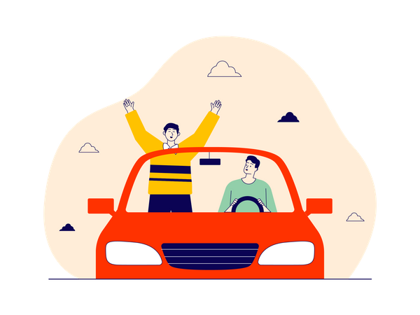 Young friends enjoying ride  Illustration