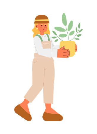Young gardener with houseplant  Illustration