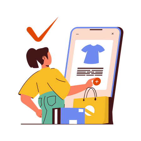 Young girl add item to cart  Illustration