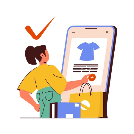 Young girl add item to cart  Illustration