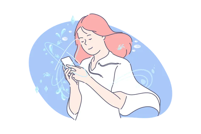 Social Network Or Smm Concept Happy Woman Blogger Communicates In Social Media Young Girl Is Addicted To Social Networks Student Uses Mobile Phone For Typing Messages Simple Flat Vector Illustration
