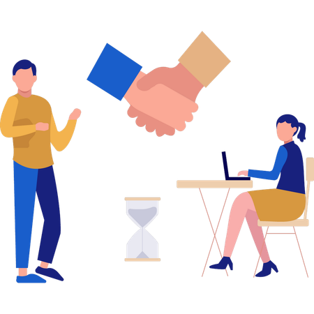 Young Girl and boy doing business deal  Illustration