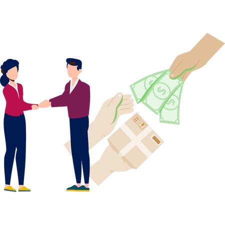 Young girl and boy doing business deal  Illustration