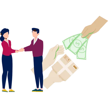 Young girl and boy doing business deal  Illustration