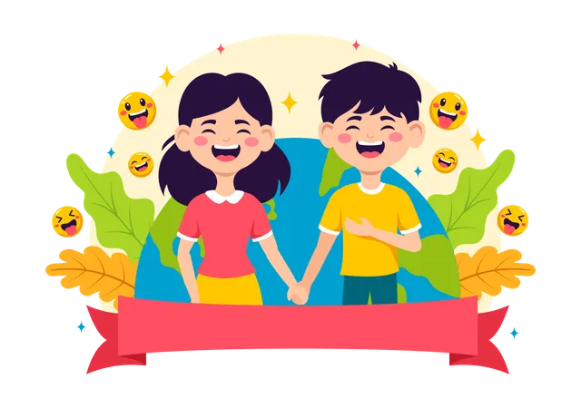 Young girl and boy laughing  Illustration