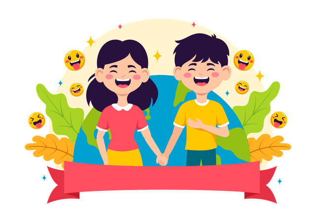 Young girl and boy laughing  Illustration