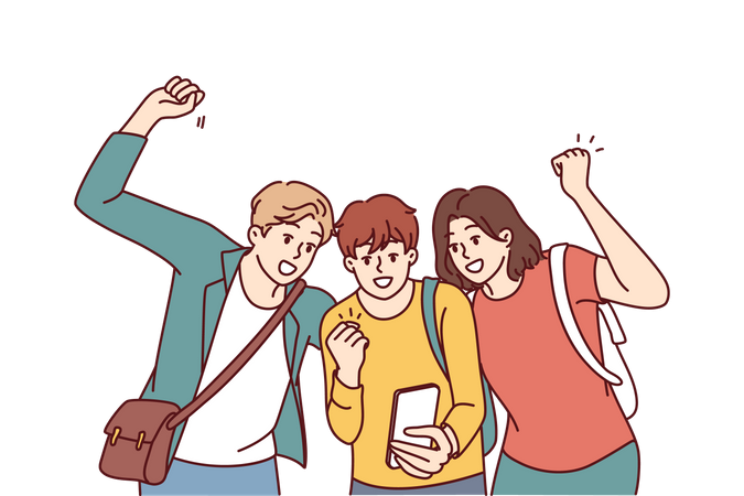 Young girl and boys taking selfie  Illustration