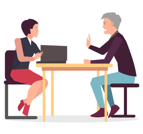 Young girl and man business talking  Illustration