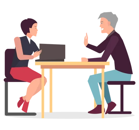 Young girl and man business talking  Illustration