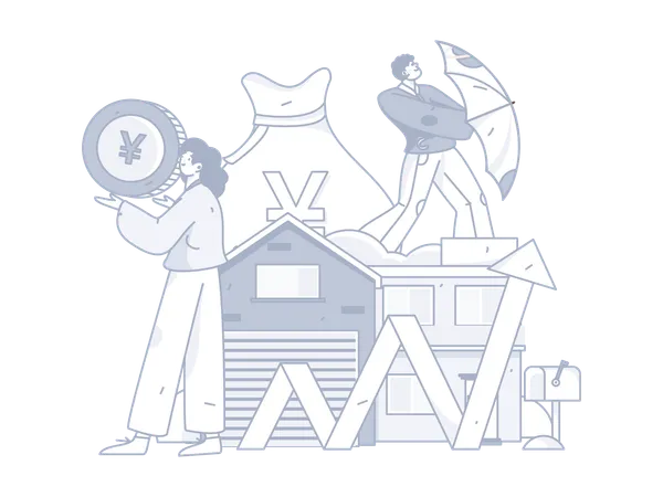 Young girl and man invest money in property  Illustration