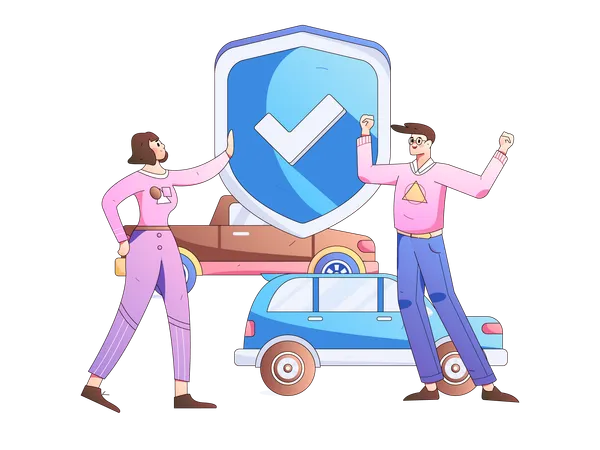 Young girl and man taking car insurance  Illustration